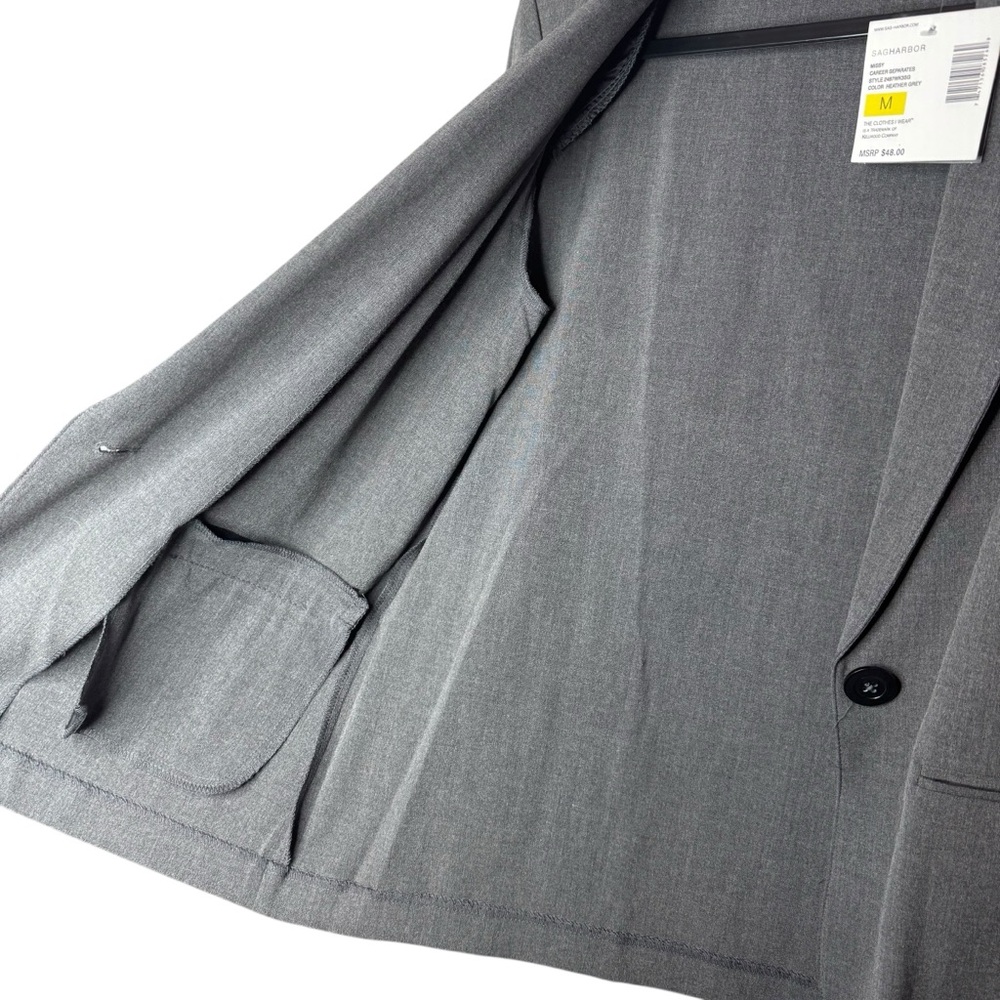 Sag Harbor Stretch Blazer Women’s M Gray One Button Unlined Career Jacket - Picture 2 of 7